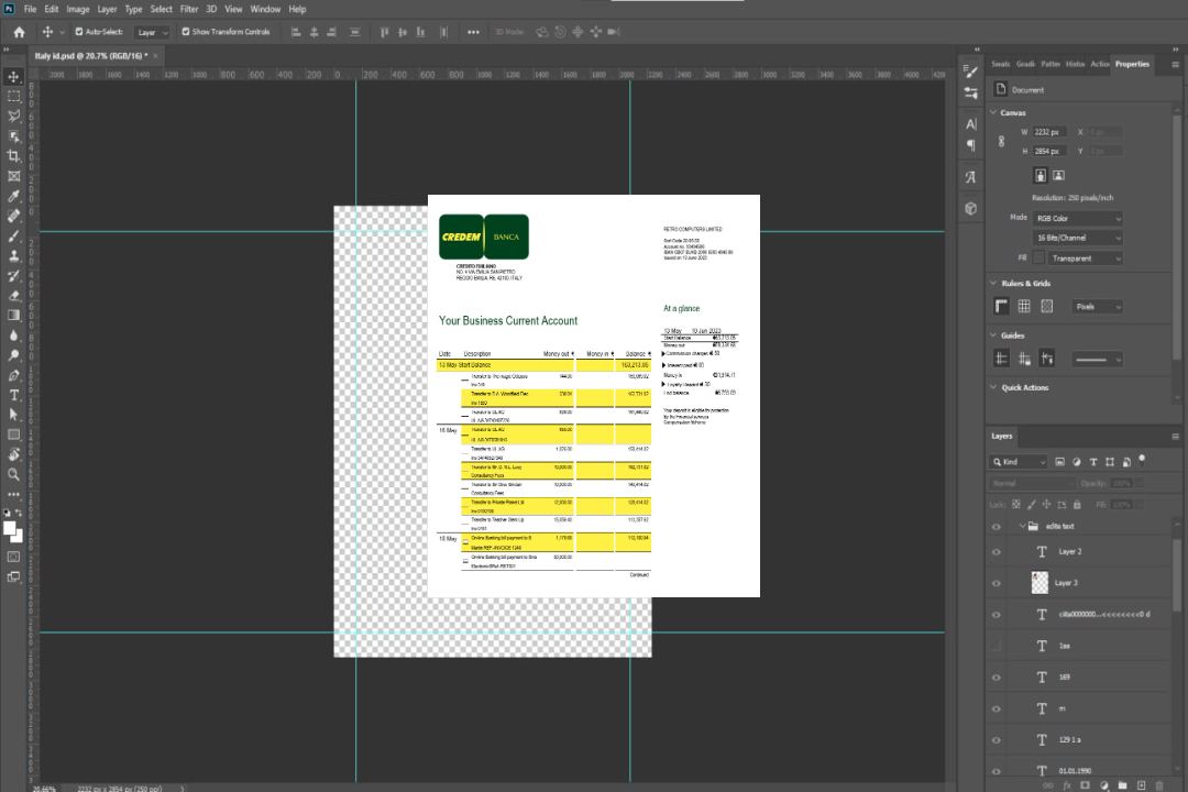 Modèle Word et PDF de relevé de compte du cabinet Credito Emiliano template